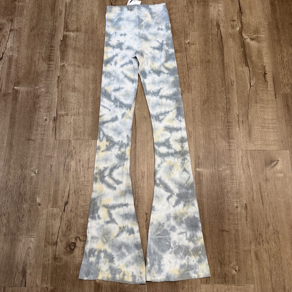 NEW Zara Womens Blue Grey Tie Dye Ribbed Flare Bell Bottom Yoga Pants Small - Picture 4 of 7